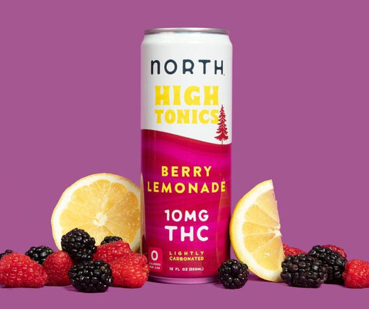 cannabis-infused drink, hemp beverage with berry and lemon flavor