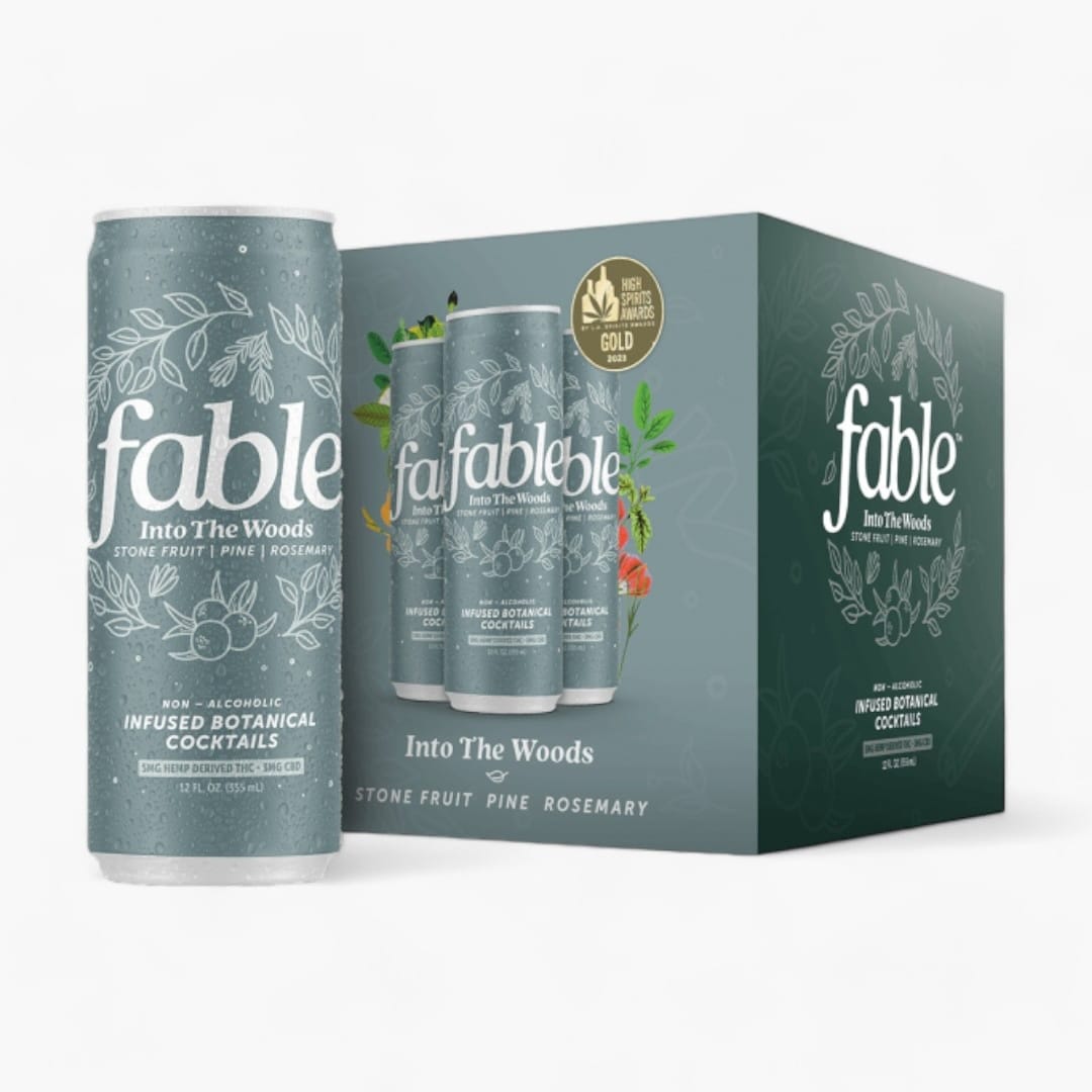 Fable beverage, THC mocktail, cannabis cocktail, Into The Woods drink, THC seltzer, hemp-derived THC, CBD drink, alcohol-free THC drink, award-winning THC beverage