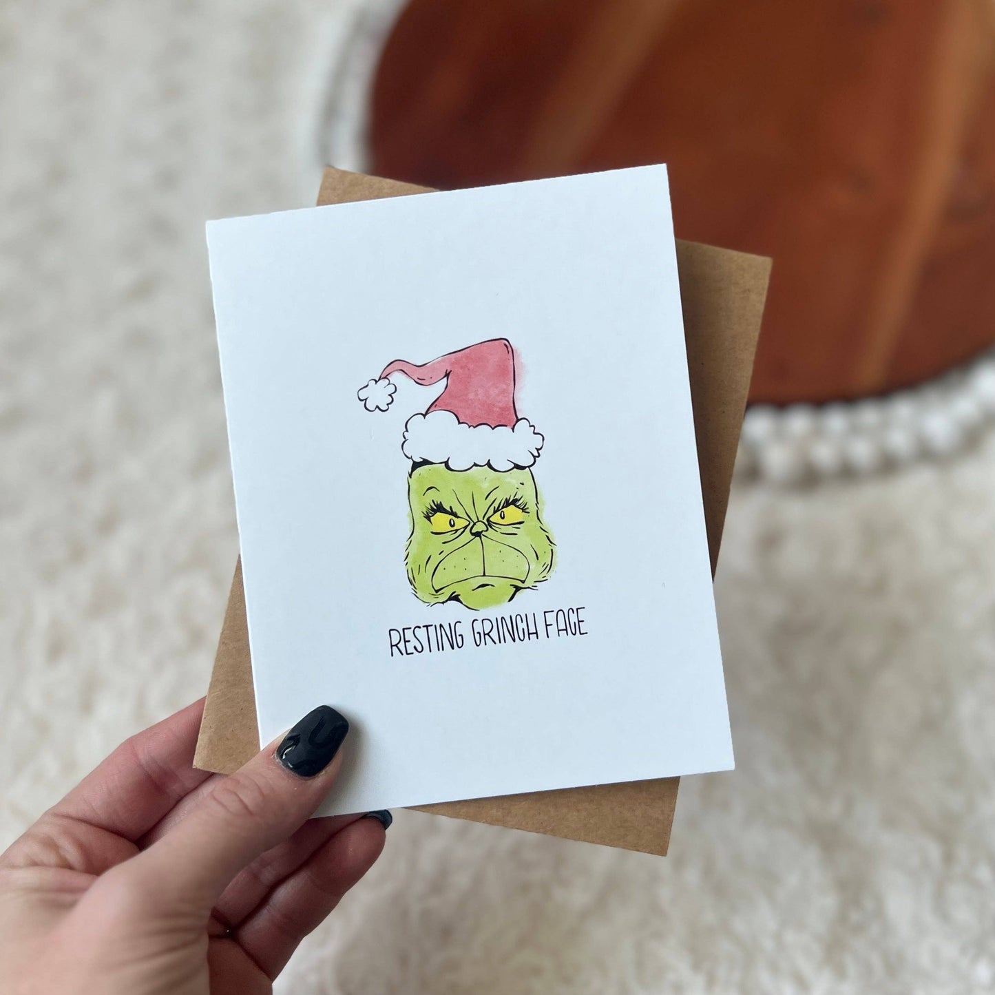 funny Christmas card, Resting Grinch Face card, holiday greeting card, RGF card, Christmas parody card, stocking stuffer card, sarcastic holiday card, hand drawn Christmas card