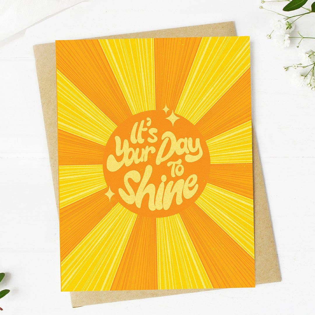 sunshine birthday card, groovy birthday card, bright birthday card, happy birthday card, cute birthday card, aesthetic birthday card, illustrated card, empowerment card, birthday greeting card, blank inside birthday card
