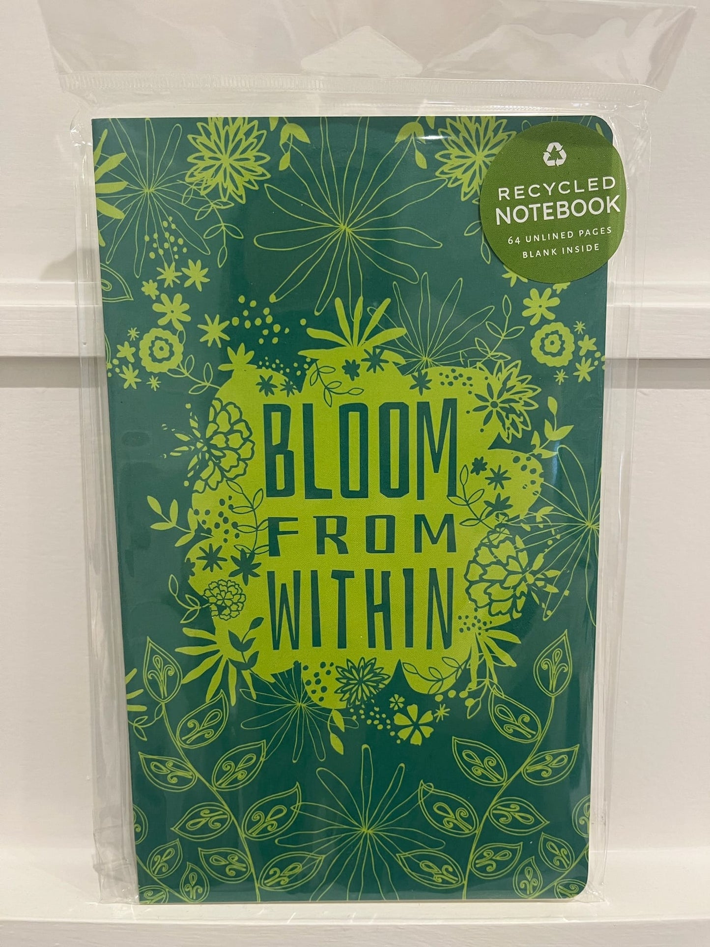 eco-friendly journal, recycled notebook, sustainable stationery, mindful writing journal, FSC certified notebook, Green Seal paper, eco paper journal, made in USA journal, blank recycled notebook, unlined journal, mindfulness gift, Bloom From Within notebook, eco art journal