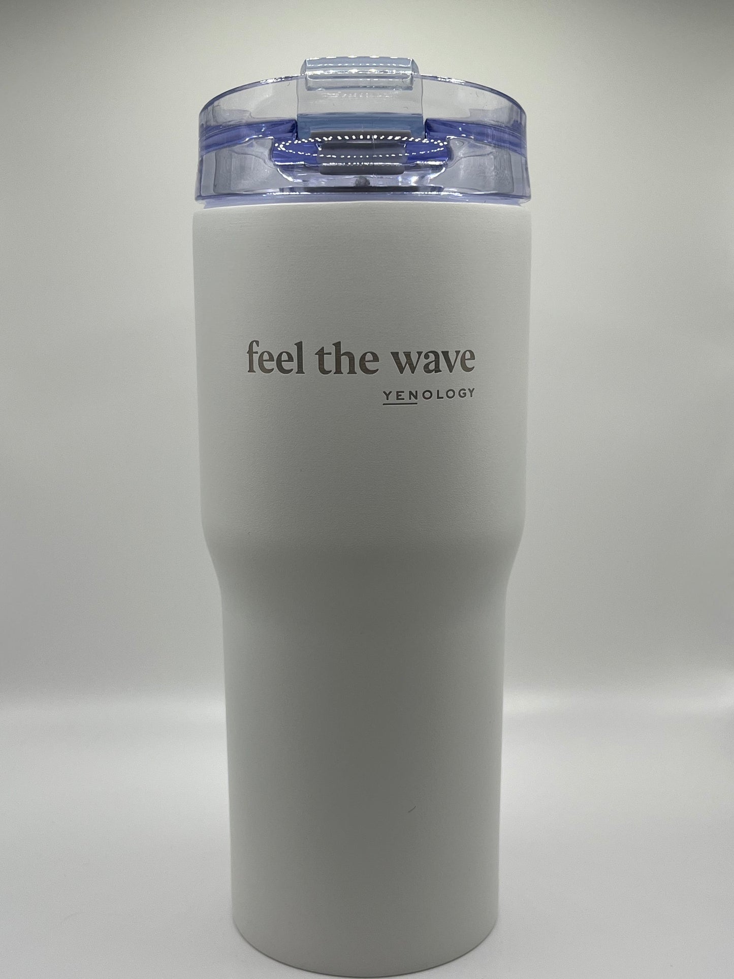 YENology tumbler, feel the wave mug, stainless steel tumbler, insulated cup, mindfulness drinkware, travel mug, reusable tumbler, eco-friendly cup, wellness accessories, thermal tumbler