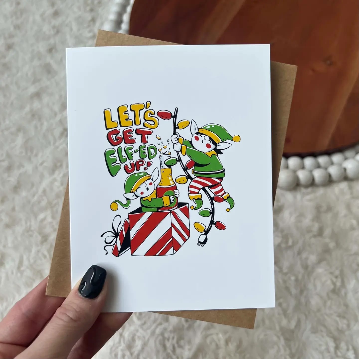 funny christmas card, holiday card, let’s get elfed up card, pun christmas card, new year greeting card, adult humor holiday card, festive greeting, blank inside card, christmas stationery, YENology cards