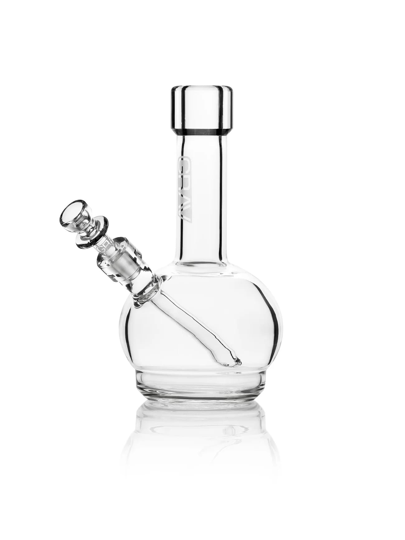 GRAV Mini Round Base Water Pipe, 6-inch glass bong, compact water pipe, small GRAV bong, fixed downstem water pipe, portable glass piece, 10mm GRAV Cup Bowl, mini round base bong, borosilicate water pipe, smooth hit glass bong