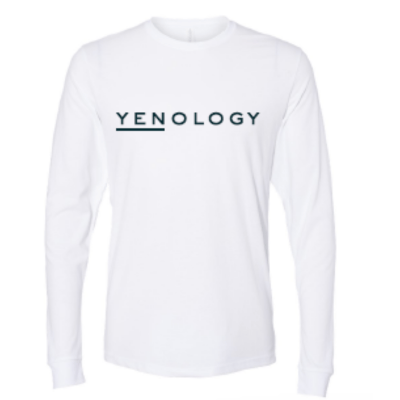 YENology tee, long sleeve t-shirt, white cotton tee, feel the wave apparel, mindful clothing, unisex long sleeve, soft white shirt, minimalist style, YENology merch, wellness wear