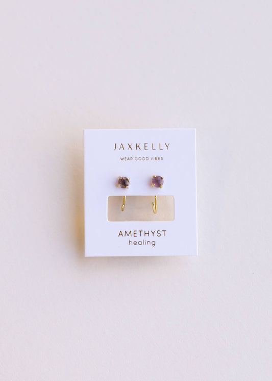 Huggies - Amethyst - Gold Earrings