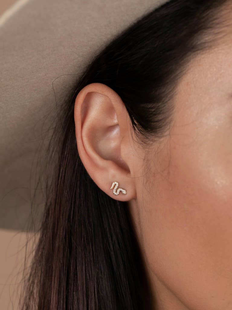 Pave Stud - Snake - Gold Earrings