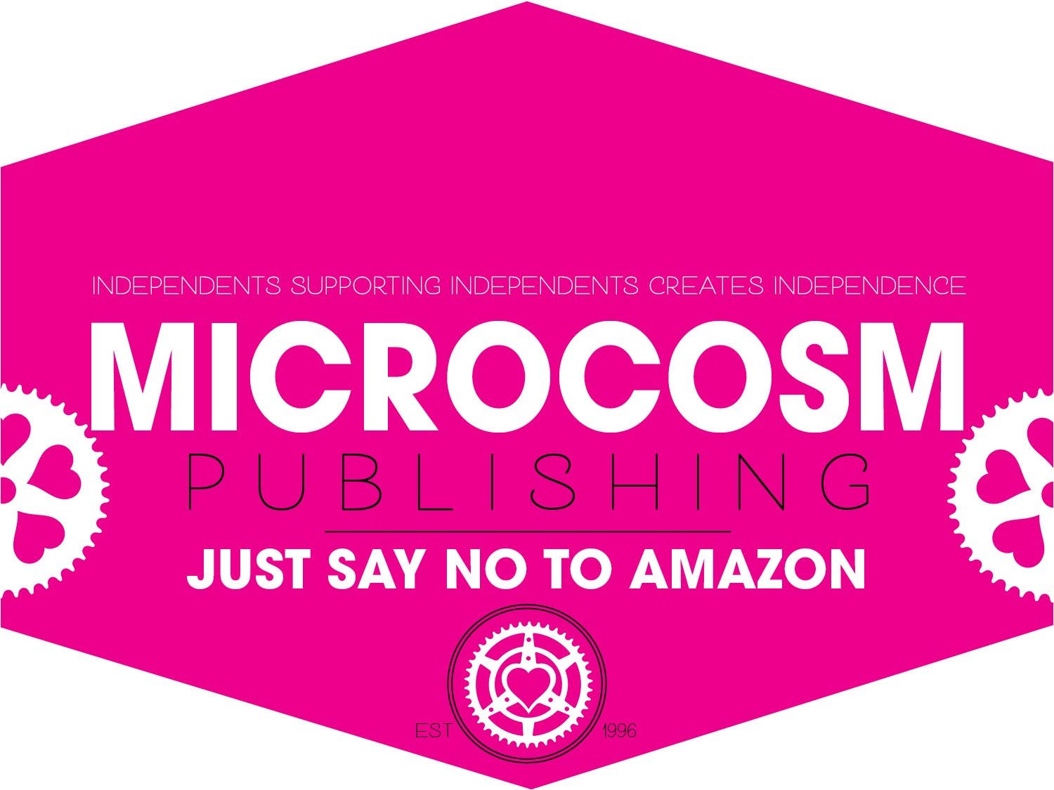 Microcosm Publishing logo with text on a pink background