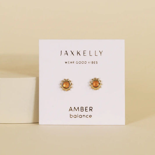 amber stud earrings, gold sun earrings, amber jewelry, hypoallergenic gold studs, petite sun earrings, dainty amber earrings, celestial stud earrings