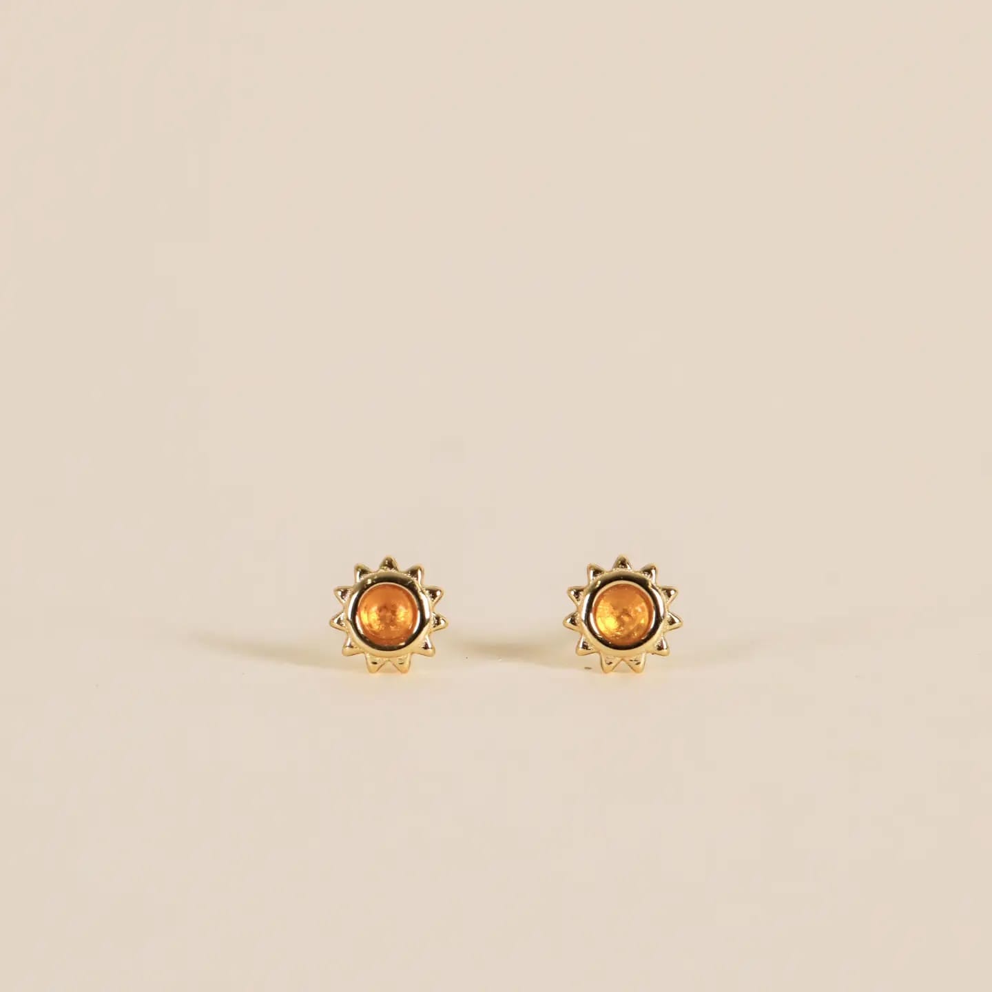 amber stud earrings, gold sun earrings, amber jewelry, hypoallergenic gold studs, petite sun earrings, dainty amber earrings, celestial stud earrings