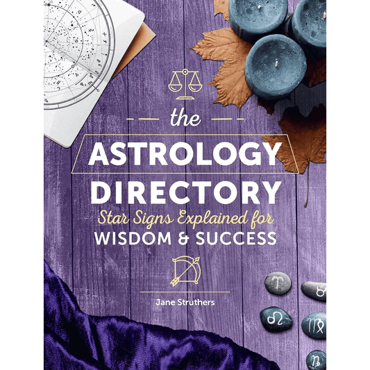 Astrology Directory book cover featuring celestial symbols and zodiac artwork.