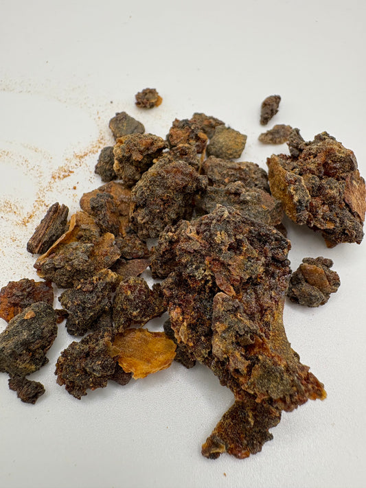black myrrh, Somali myrrh, Commiphora myrrha, incense resin, meditation incense, aromatic resin, grounding, sacred smoke, YENology incense, resin chunks