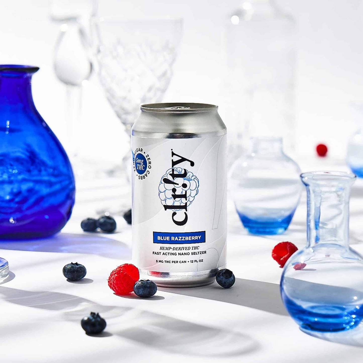 THC mocktail, cannabis seltzer blue razzberry