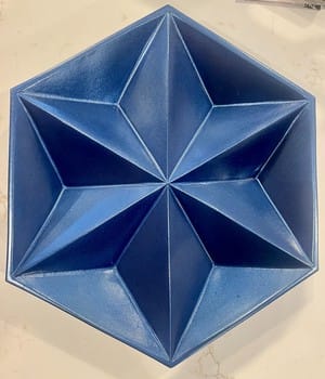 Mike Teal pottery, blue wall hanging, ceramic wall art, handmade slip-cast pottery, porcelain art, Tulsa ceramic artist, custom ceramics, contemporary pottery, functional art, YENology artisan collection