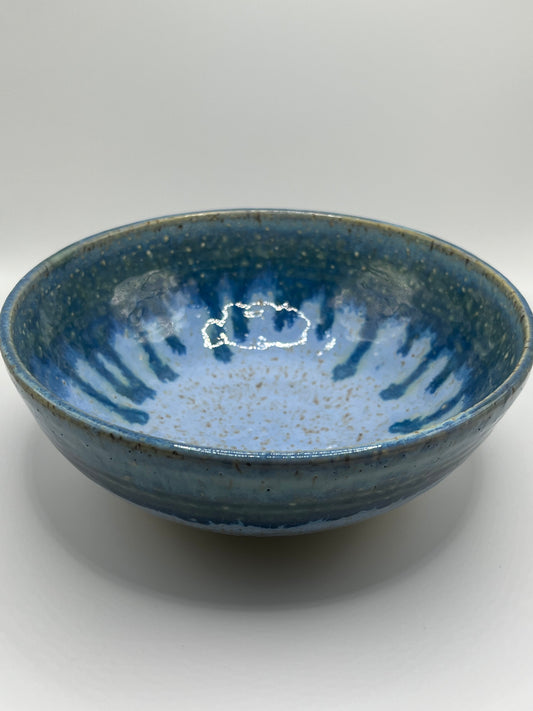 Drip blue speckled bowl
Mike Teal ceramic bowl
Hand-thrown clay dish