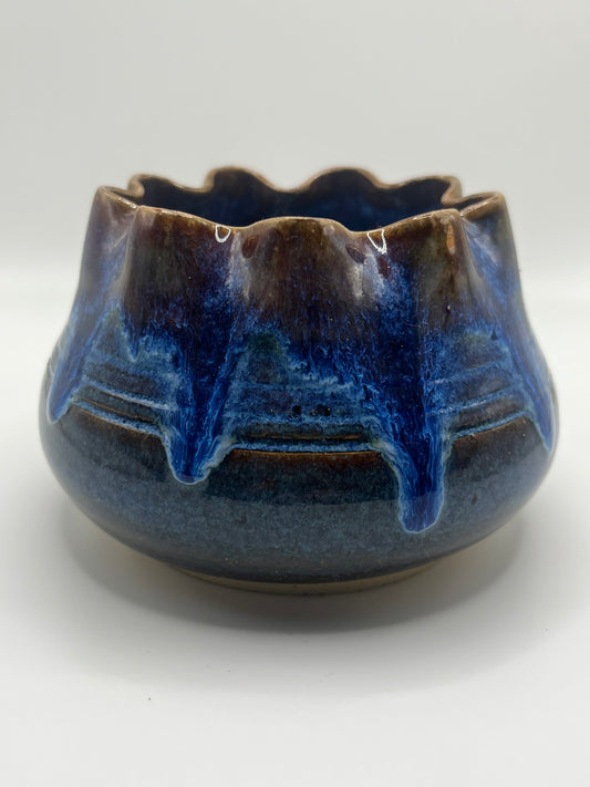 Mike Teal pottery, blue pinch vase, handmade ceramics, porcelain vase, wheel-thrown pottery, artisan stoneware, Tulsa ceramic artist, contemporary ceramics, functional art, YENology artisan collection