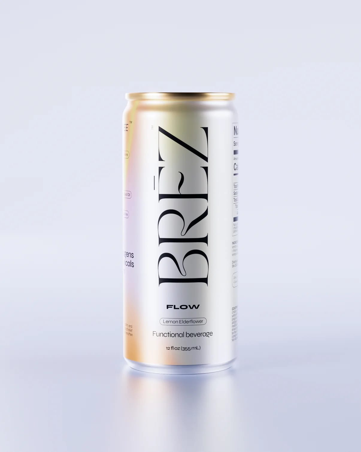 Brez functional beverage can on a light gray background