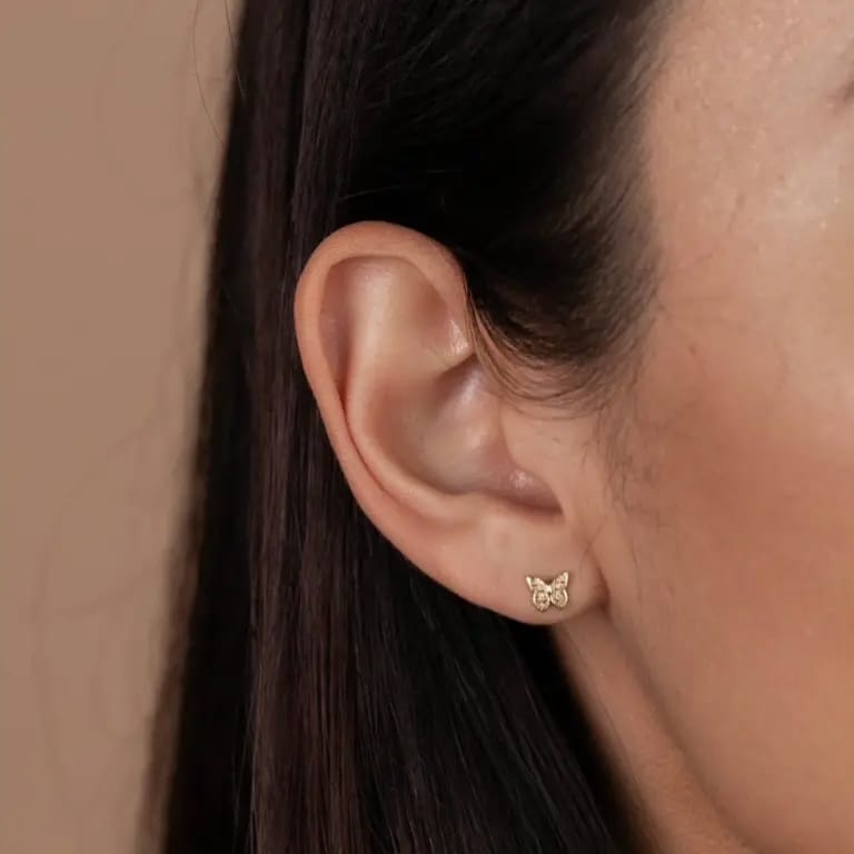 gold butterfly earrings, butterfly stud earrings, dainty gold studs, hypoallergenic butterfly earrings, gold-plated earrings, small butterfly jewelry