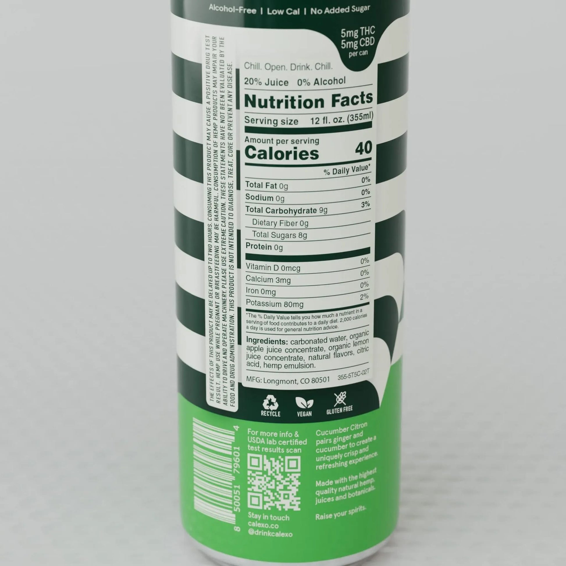 Nutrition facts label hemp-infused sparkling water
