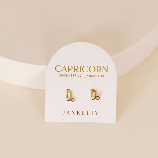 Capricorn earrings, zodiac gold earrings, Capricorn jewelry, gold zodiac studs, celestial earrings, hypoallergenic earrings, CZ zodiac studs