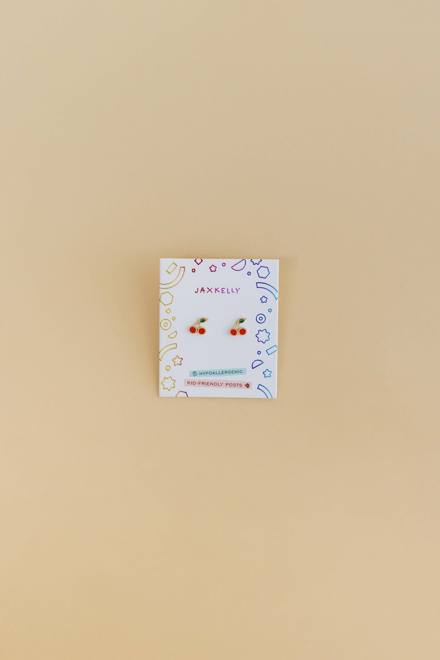 Cherry kids earrings, enamel cherry studs, hypoallergenic earrings for kids, flat back earrings