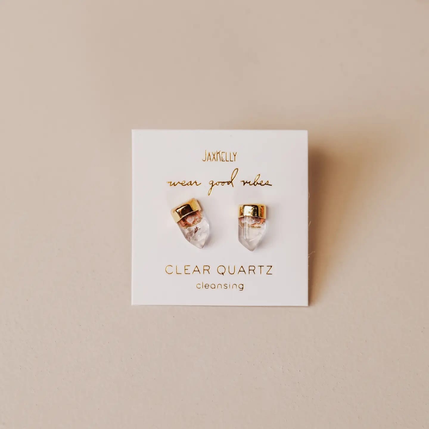 clear quartz earrings, gold dip quartz, natural stone earrings, quartz point jewelry, gold plated quartz earrings, hypoallergenic gemstone earrings