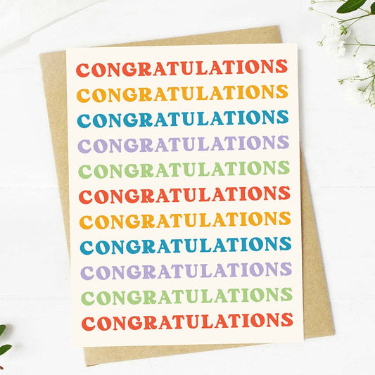 congratulations card, congrats greeting card, celebration card, milestone card, promotion card, graduation card, wedding congratulations card, colorful congratulations card, blank inside greeting card