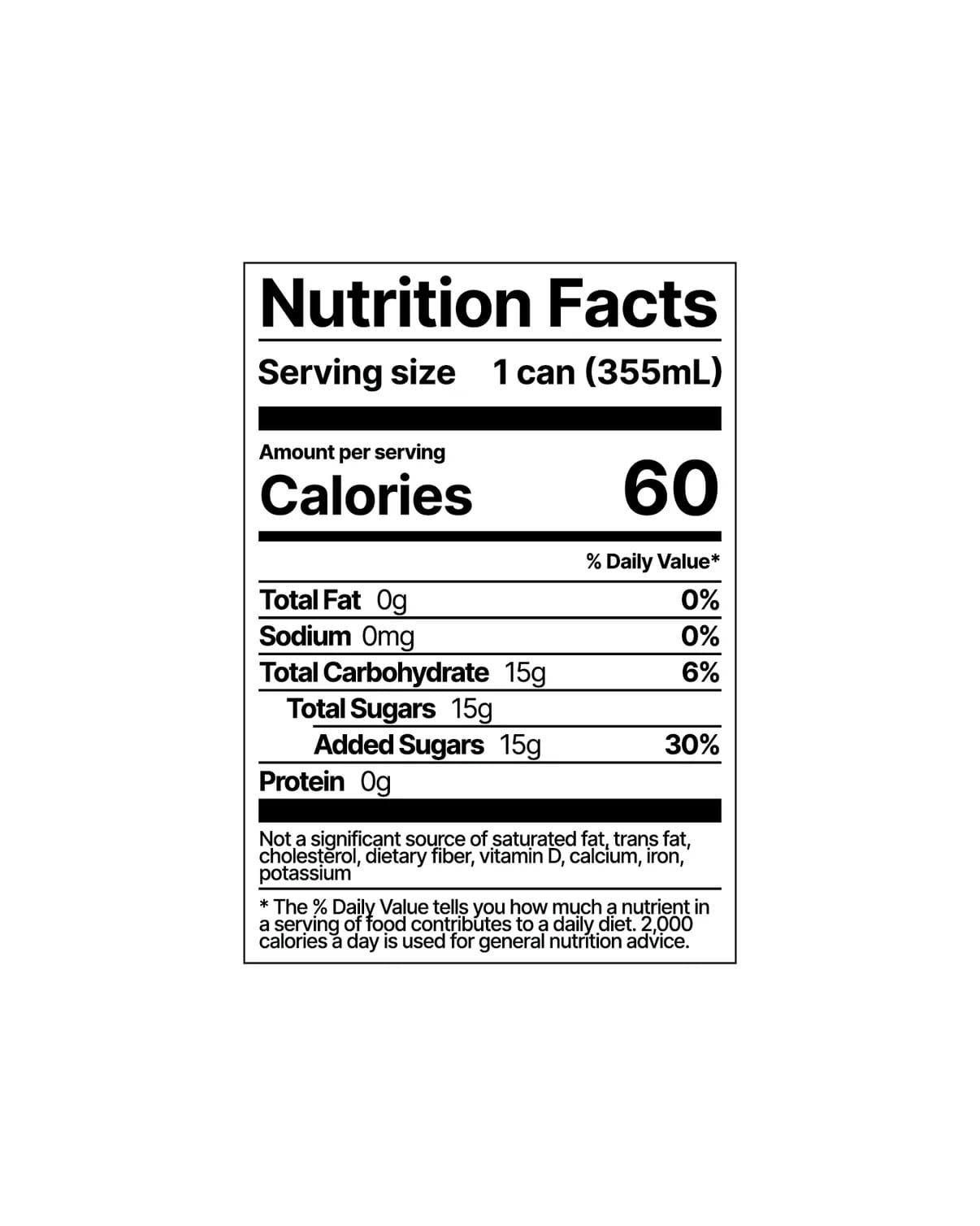 Nutrition facts label for a product with 60 calories per serving.