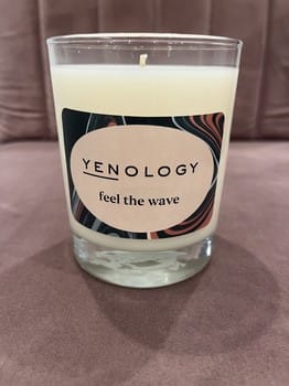 YENology candle, feel the wave candle, soy wax candle, juniper candle, cypress candle, signature scent, hand-poured candle, mindful home fragrance, natural candle, wellness decor