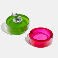 chrome lighter, glass ashtray - watermelon