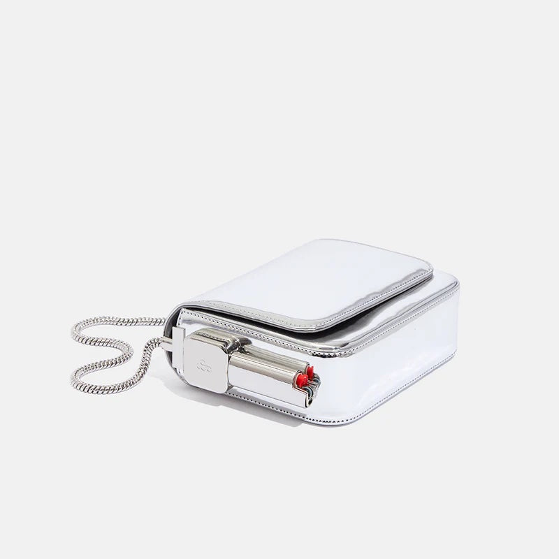 vegan leather bag, statement bag, reflective handbag