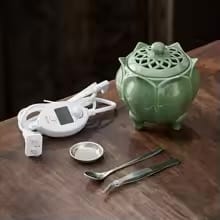 Lotus celadon incense burner, ceramic lotus aroma burner, electric incense burner 110V, high-temperature incense lamp, timed incense warmer, celadon electric aroma burner, lotus design incense stove, adjustable temperature aroma lamp, essential oil burner ceramic, safe electric incense heater