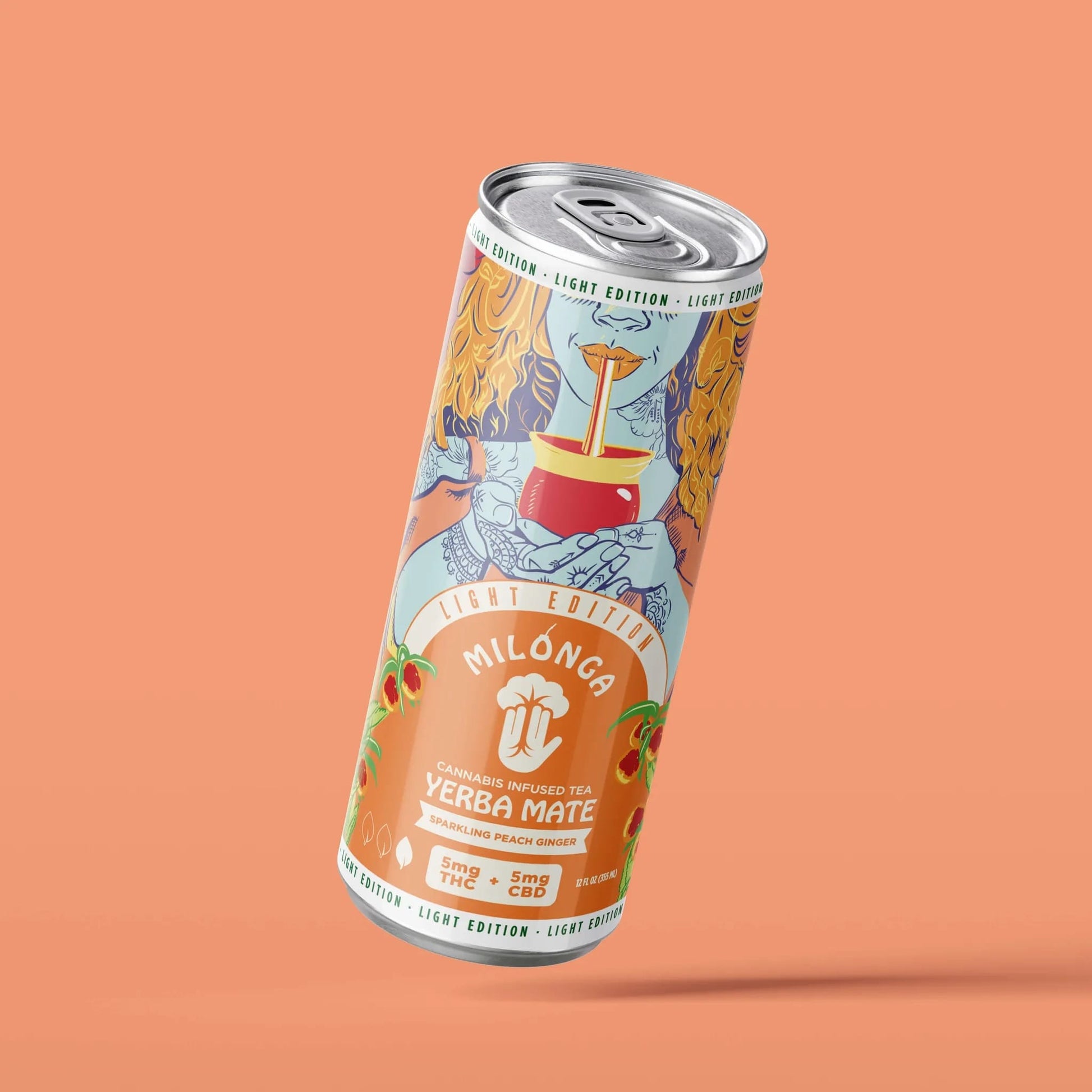 Milonga Peach Ginger, THC CBD drink, hemp beverage, yerba mate THC drink, Light Edition Milonga