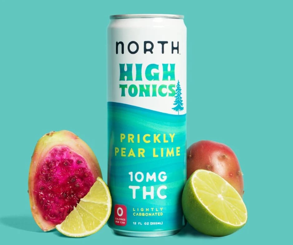 cannabis-infused drink, hemp beverage with prickly pear and lime flavor