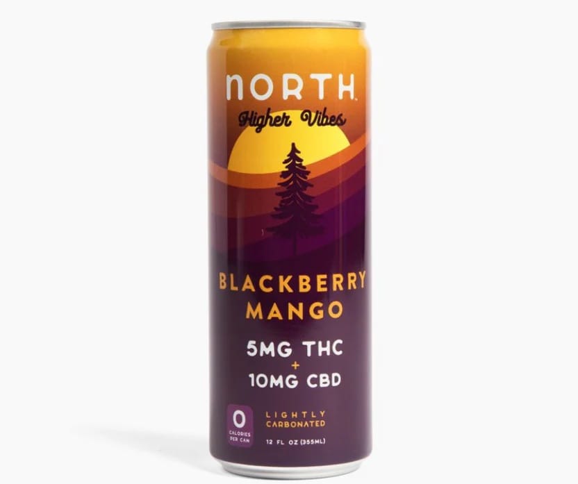 Higher Vibes Blackberry Mango THC CBD sparkling seltzer