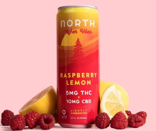 Higher Vibes Raspberry Lemon THC CBD sparkling seltzer
