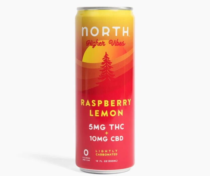 cannabis-infused drink, hemp beverage with raspberry and lemon flavor