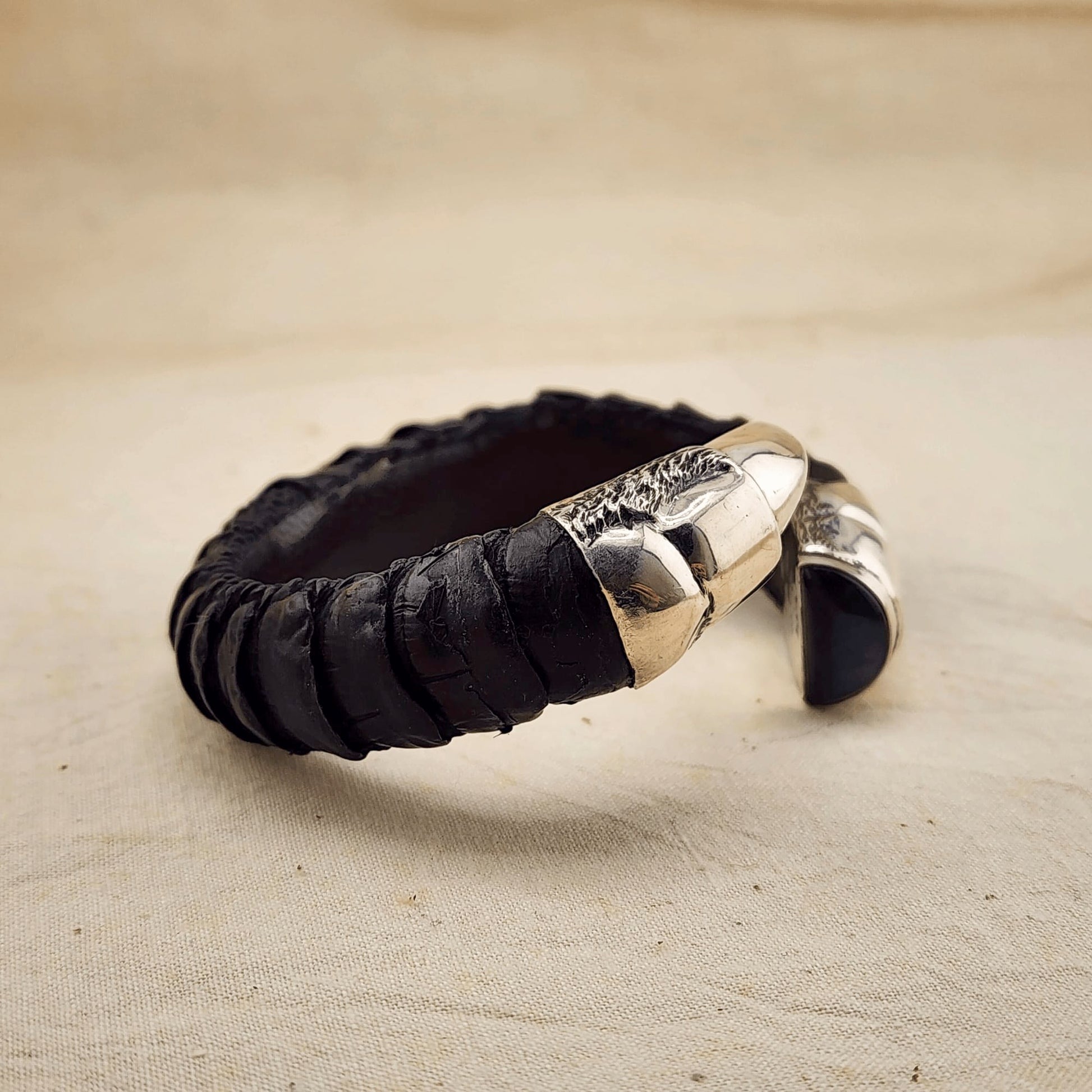 YENology jewelry, leather and silver cuff