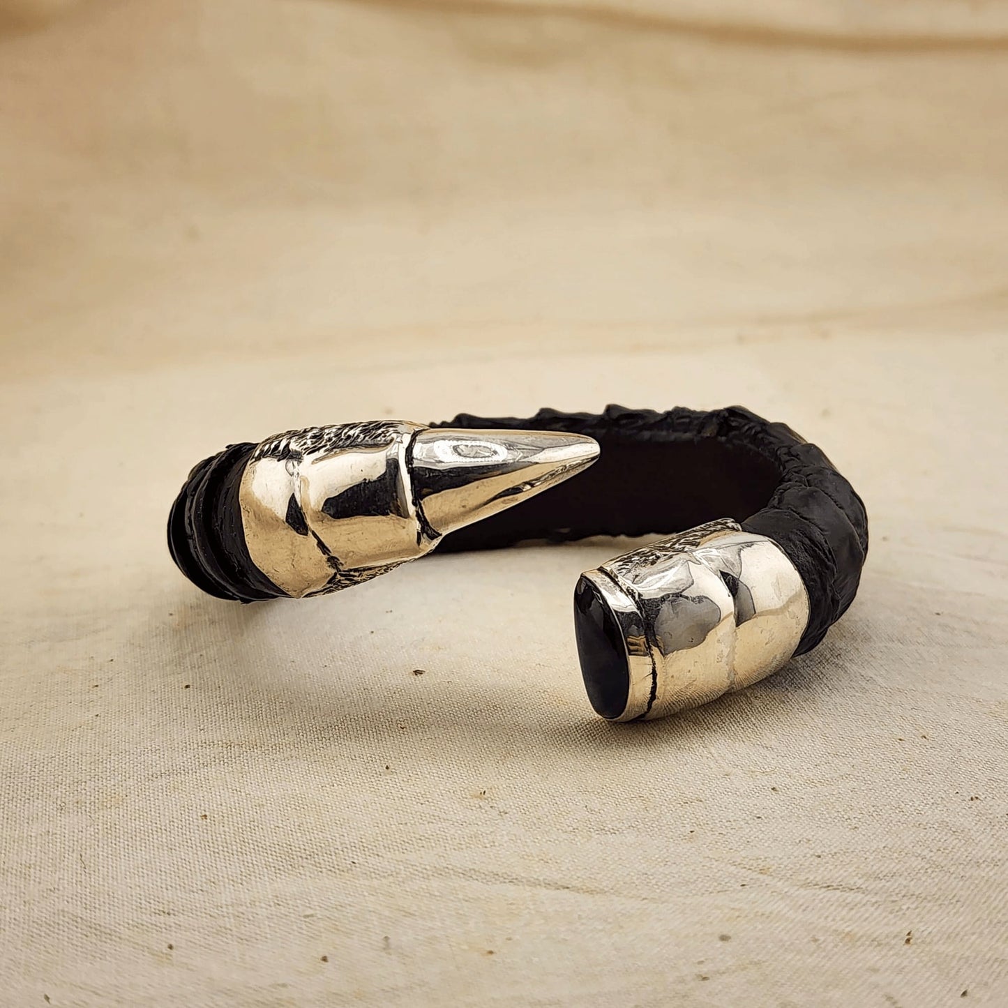YENology jewelry, leather and silver cuff