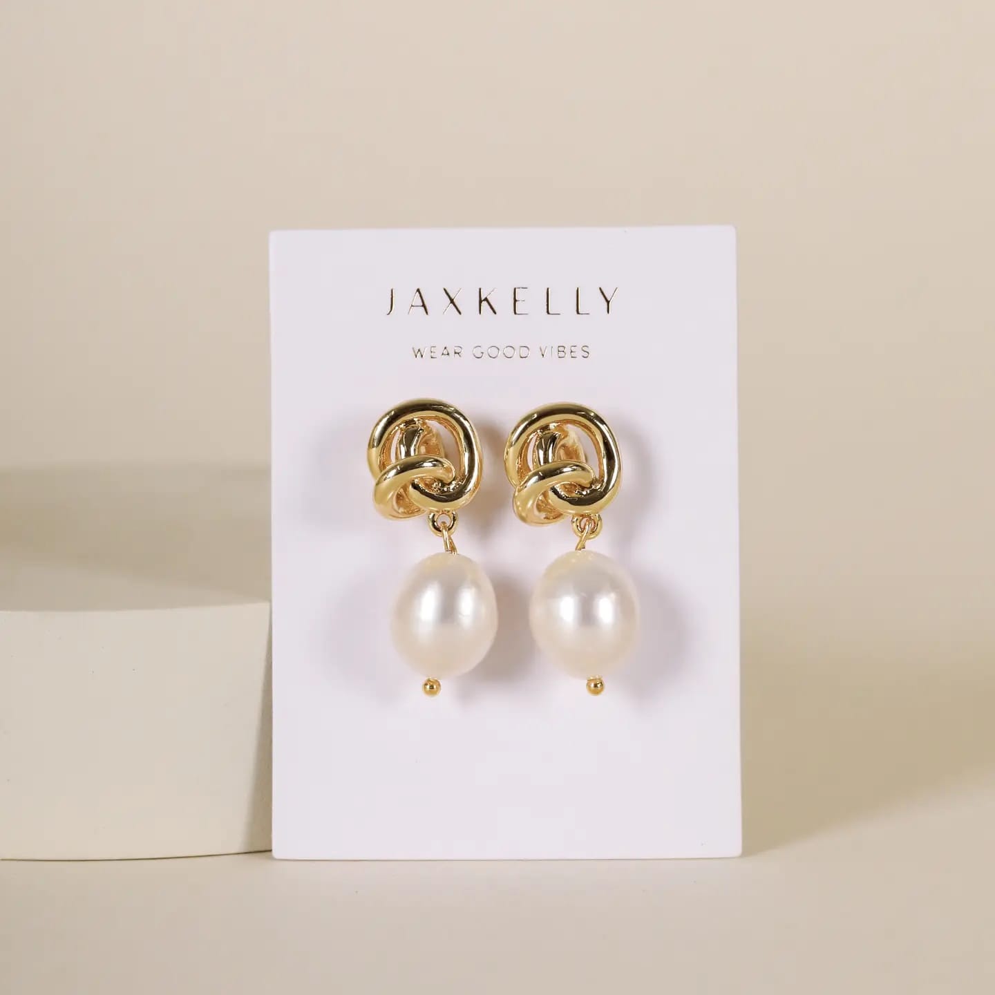 pearl knot earrings, gold pearl drop earrings, freshwater pearl jewelry, dainty gold earrings, hypoallergenic pearl earrings, classic pearl earrings, 18k gold plated earrings