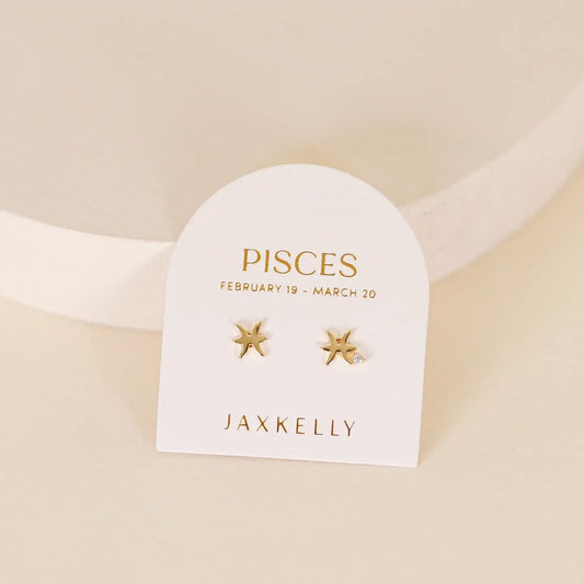 Pisces earrings, zodiac stud earrings, gold Pisces jewelry, Pisces zodiac studs, CZ zodiac earrings, horoscope jewelry, Pisces gift, gold zodiac studs