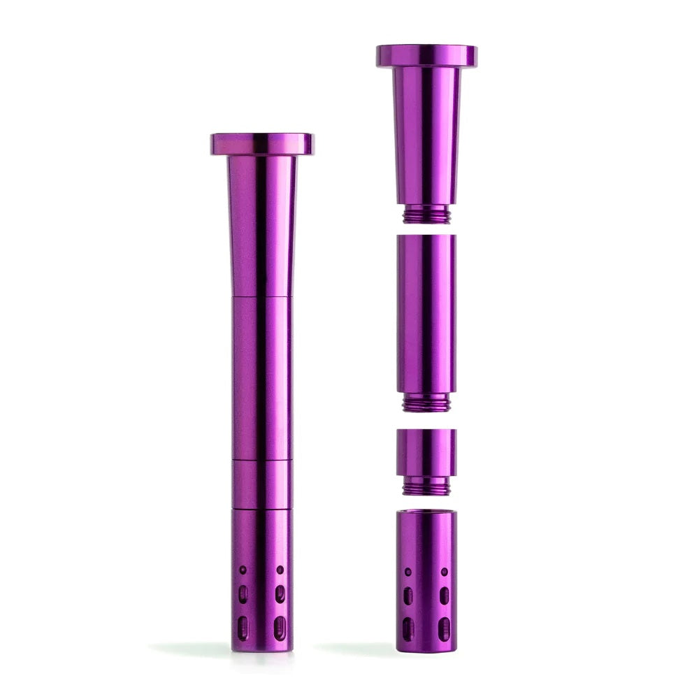 Set of purple metal components on a white background
Colorful pipe downstem

Easy clean smoking accessory

Durable 14mm bong downstem