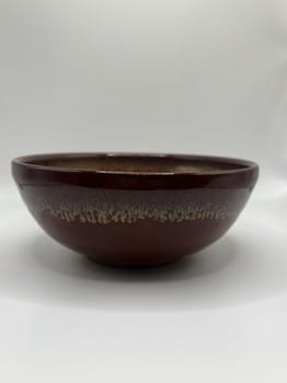 red and gold ceramic bowl, handmade pottery bowl, Mike Teal ceramics