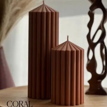 pillar candles, ribbed candles, coral candles, sculptural candles, soy wax candles, handmade candles, decorative candles, aesthetic home décor