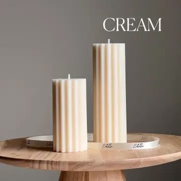 ribbed pillar candles, cream candles, sculptural candles, soy wax candles, handmade candles, aesthetic candles, modern home décor, minimalist candles