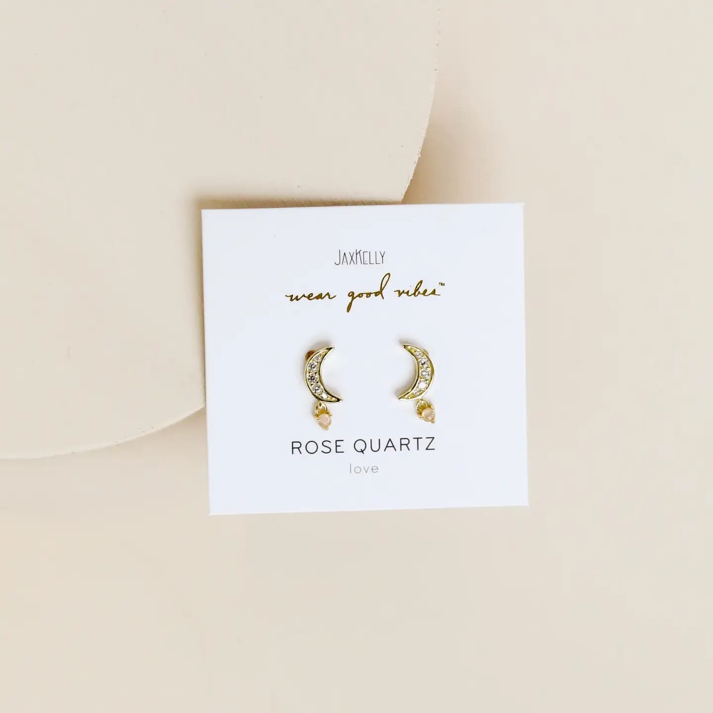 rose quartz earrings, moon drop earrings, gold moon earrings, celestial jewelry, gemstone drop earrings, gold huggies, hypoallergenic earrings, spiritual jewelry