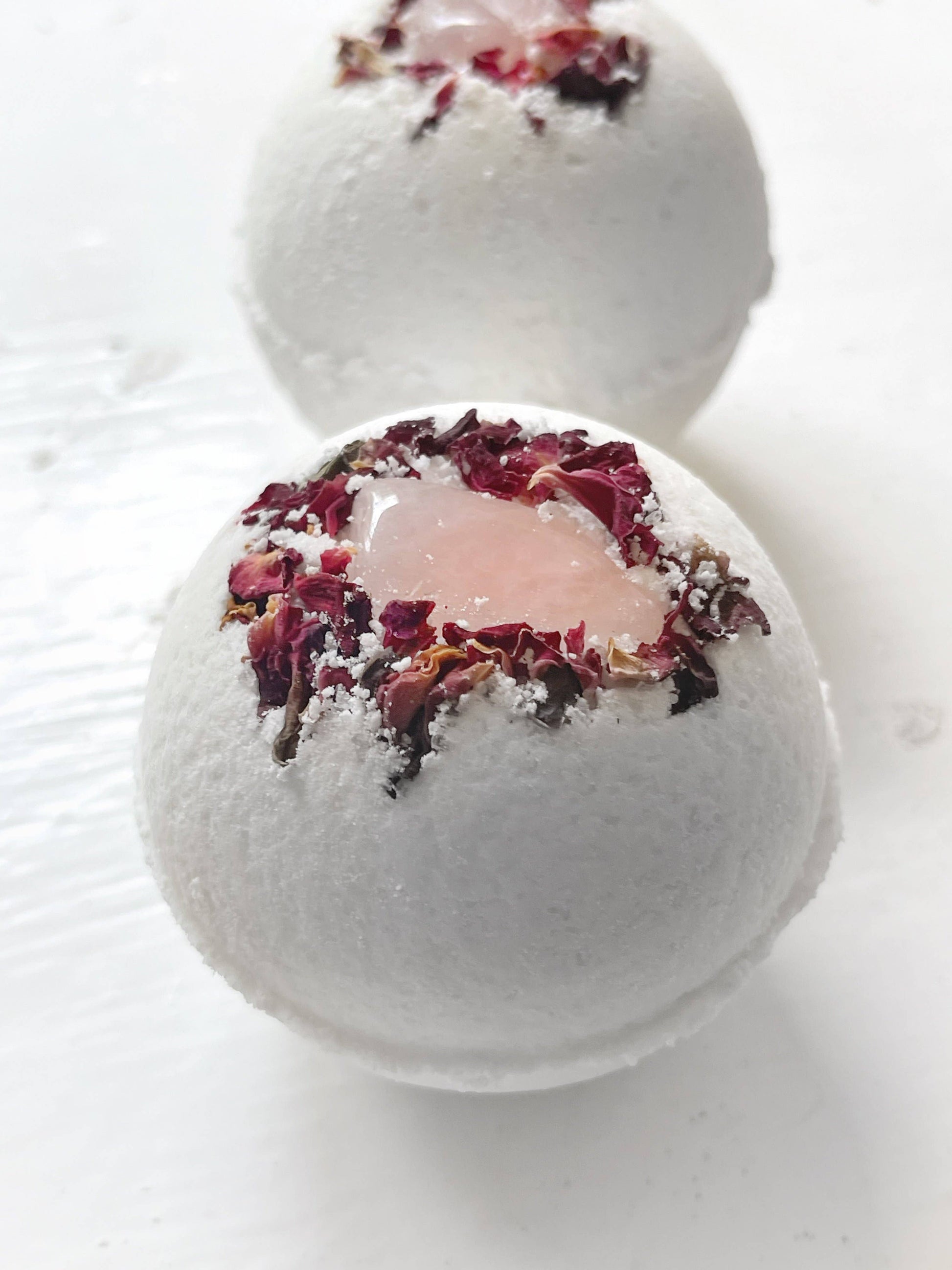 rose quartz bath bomb, rose bath bomb, crystal bath bomb