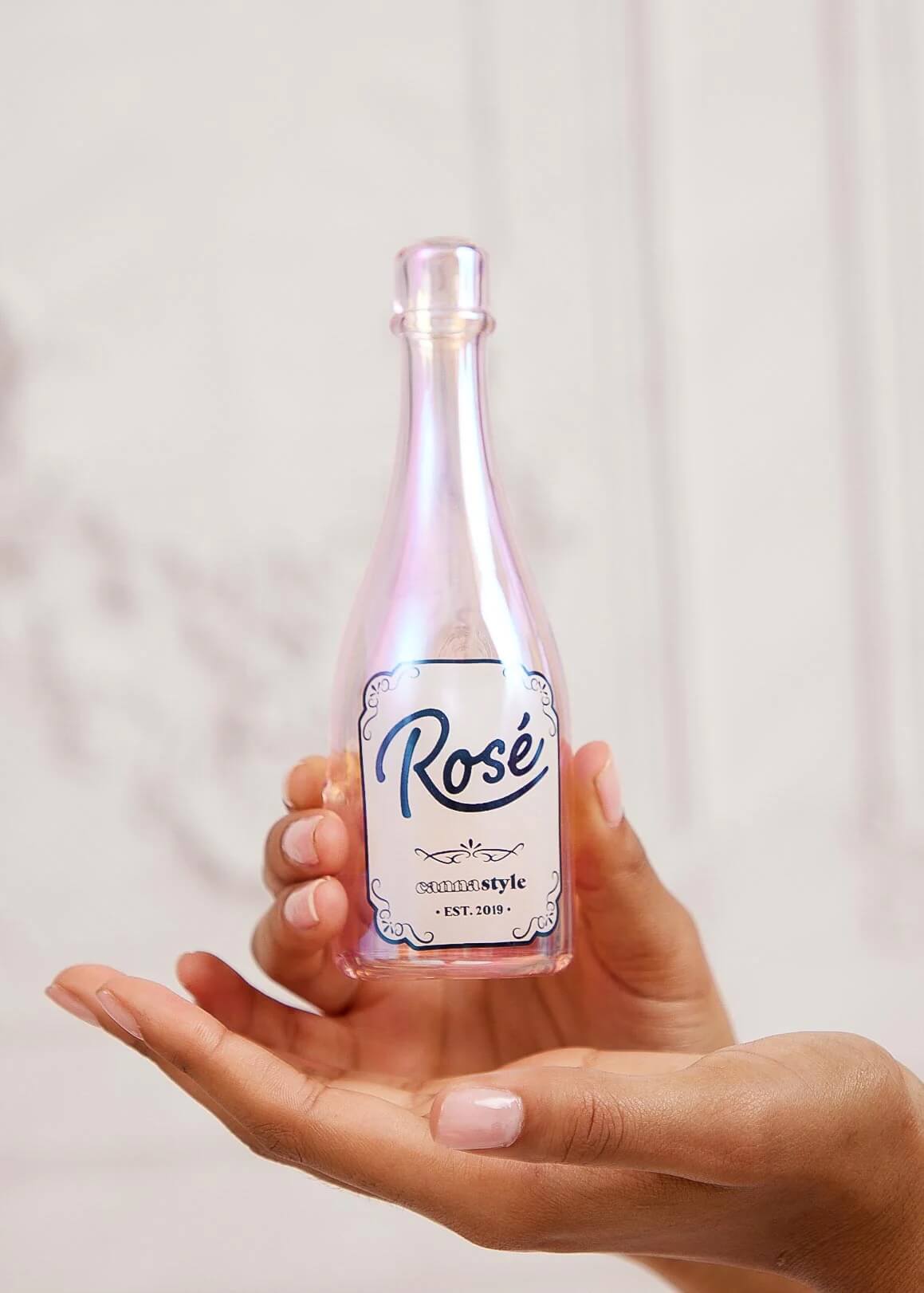 rosé wine bottle pipe, wine bottle glass pipe, iridescent glass pipe, novelty hand pipe, borosilicate wine pipe, rose all day pipe, cute glass pipe, fun smoking pipe