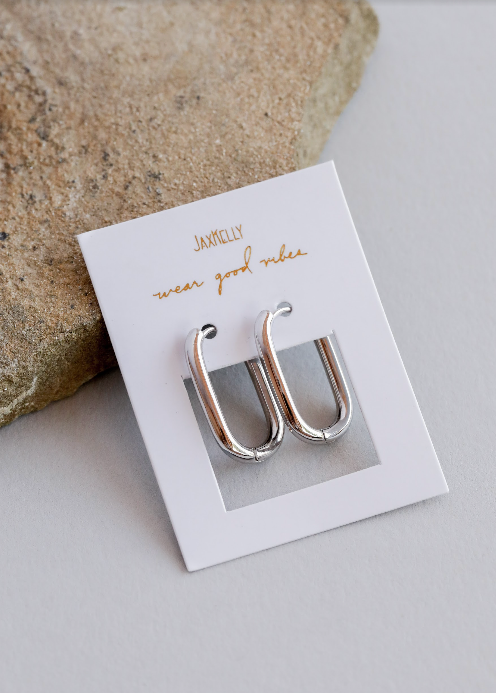 silver rectangle hoop earrings, geometric silver hoops, modern silver earrings, lightweight hoops, hypoallergenic earrings, rhodium plated hoops, silver statement jewelry