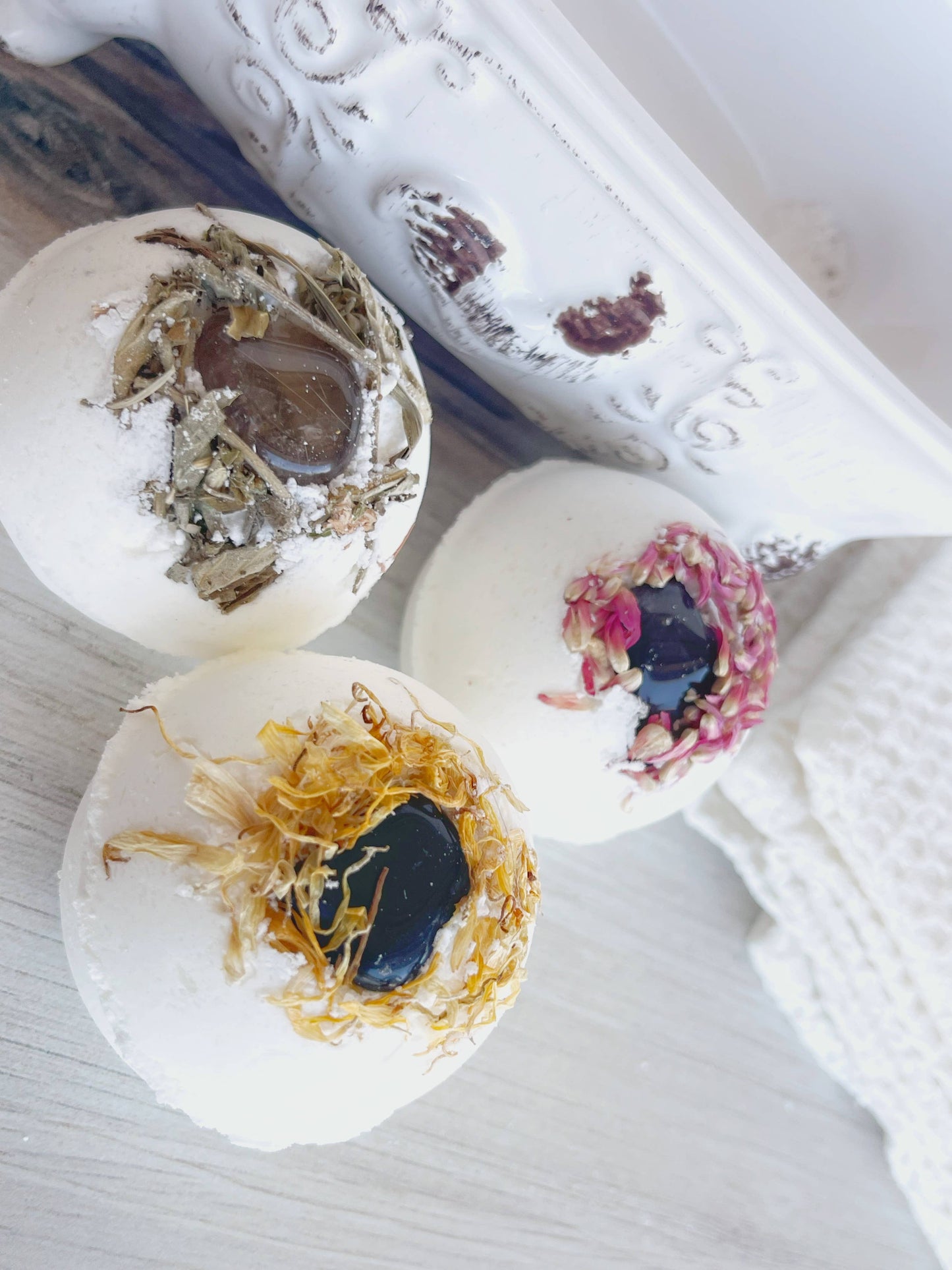 smoky quartz bath bomb, crystal bath bomb, grounding bath soak